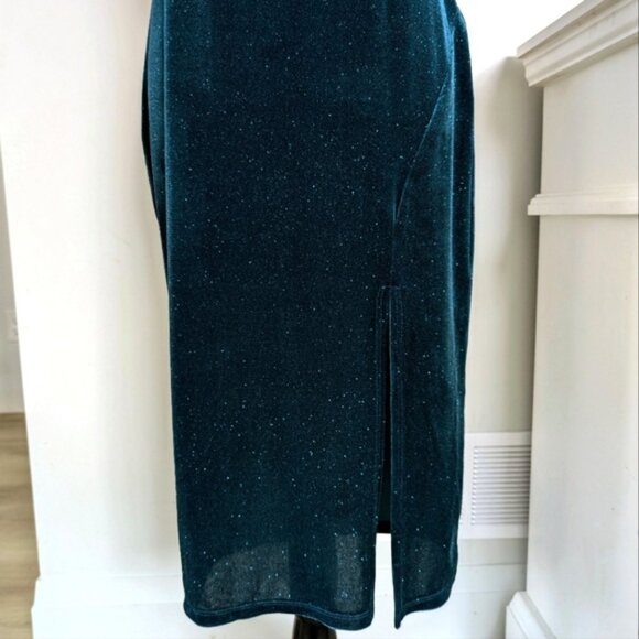 RACHEL ZOE | Women's Teal Blue Sparkly Velvet Spaghetti Strapped Midi Dress - Picture 3 of 5